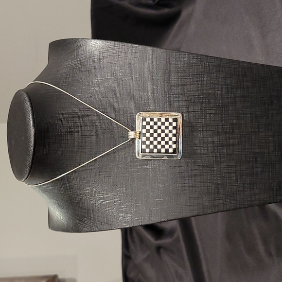 80s Vibe Checkerboard & Sterling Silver Pendant - Picture 2 of 4